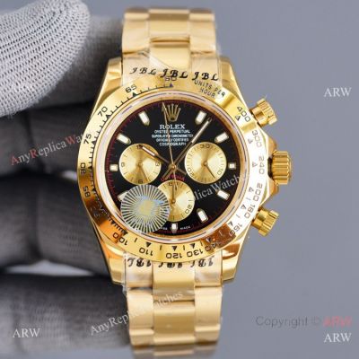 Swiss Quality Replica Rolex Daytona 40 Watch Black&Gold Dial